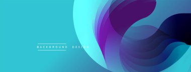 Soyut akışkan şekiller, canlı maviler, morlar dinamik bir zemin oluşturur. Modern tasarım, pürüzsüz eğimler görsel ilgi sunar.