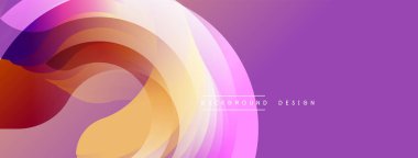 Soyut sıvı şekiller, canlı renklerin karışımı. Modern tasarım, pürüzsüz eğimler dinamik kompozisyon yaratır. Mor arkaplan baskın.