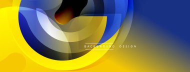 Soyut akışkan şekiller, canlı renkler dinamik arkaplan oluşturur. Sarı, mavi gradyanlar kompozisyona hakim. Modern tasarım ögesi.