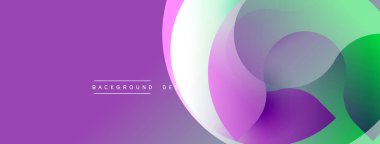 Soyut mor arkaplan özellikleri üst üste binen yarı şeffaf daireler. Değişik renkler menekşeden yeşile karışıyor. Minimalist tasarım, modern estetik.