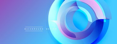 Soyut tasarım katmanlı daireler, gradyanlar içerir. Mavi, mor renkler kompozisyona hakim. Modern estetik, temiz çizgiler sunar.