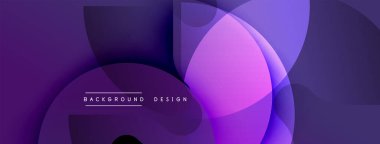 Soyut mor tasarım, üst üste binen daireler, gradyanlar. Modern estetik dijital arkaplanlar ve sunumlar için uygundur.