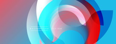 Soyut renkli çakışan daireler dinamik görsel efekt yaratır. Düz gradyanlar, modern tasarım, canlı renkler. Arkaplan ögesi.