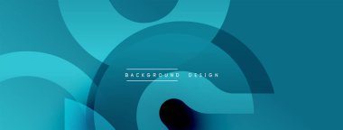 Soyut geometrik şekiller, değişik deniz mavisi renkleri, modern arkaplan oluşturur. Üst üste binen daireler, dikdörtgenler derinlik ve doku öneriyor..