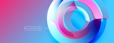 Soyut gradyan çemberler çakışıyor, dinamik görsel efekt yaratıyor. Pembe, mavi renkler kompozisyona hakim. Modern arkaplan tasarımı ögesi.