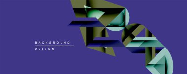 Soyut geometrik şekiller üst üste binerek katmanlı görsel efekt yaratır. Koyu mor arka plan yeşil, zeytin ve siyah elementlerle çelişiyor. Sancaklar ve arka planlar için uygun modern tasarım.