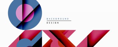 Soyut geometrik bileşim. Üst üste binen şekiller dinamik görsel efekt yaratır. Pembe, mavi, siyah renkler tasarıma hakim. Minimalist tarz, modern estetik.