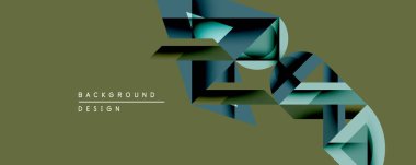 Soyut geometrik şekiller örtüşür, katmanlı tasarım yaratır. Teal, koyu mavi, zeytin renkleri nötr arkaplana hakim. Modern estetik, minimalist stil.