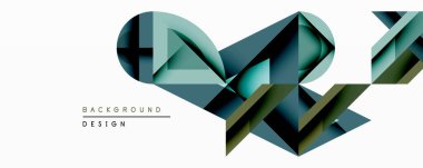 Soyut geometrik tasarım katmanlı üçgenleri şekillendirir. Teal, zeytin, gri renkler derinlik yaratır, modern estetik. Minimalist arkaplan biçim ve dokuya vurgu yapar.