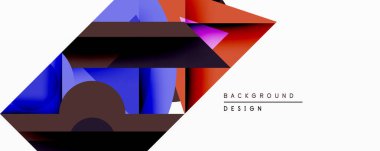 Soyut geometrik bileşim. Üst üste binen şekiller dinamik görsel efekt yaratır. Renkler arasında mavi, kırmızı, mor, siyah var. Arka planlar için modern tasarım ögesi.