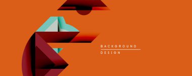 Soyut geometrik bileşim. Kırmızı, deniz mavisi şekilleri turuncu arka planla örtüşüyor. Modern tasarım derinliği ve dinamizmi çağrıştırıyor. Minimalist estetik, temiz çizgiler görsel ilgi gösteriyor.