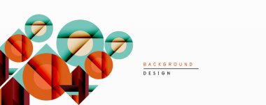 Soyut geometrik bileşim. Üst üste binen daireler, kareler dinamik görsel efektler yaratır. Sıcak, serin renkler harmanlanarak modern arkaplan tasarımı oluşturur. Minimalist tarz, mevcut temiz çizgiler.