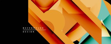 Soyut geometrik bileşim. Sıcak turuncu, sarı renkler deniz mavisi aksanına hakim. Üst üste binen katmanlar derinlik yaratır, modern estetik. Minimalist tasarım arka planlar için uygundur.