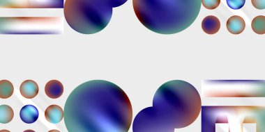 Soyut şekiller, daireler, dikdörtgenler canlı mavi, beyaz renkler sunar. Minimalist tasarım, temiz arkaplan modern estetik yaratır.