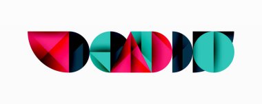 Geometrik şekiller soyut desenler oluşturur. Pembe, deniz mavisi, deniz mavisi renkleri kompozisyona hakim. Modern tasarım ögesi.