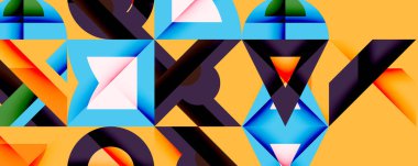 Soyut geometrik bileşim. Canlı renkler, keskin açılar, dinamik şekiller modern görsel deneyimler yaratır..