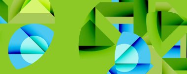 Soyut geometrik bileşim. Yeşil, mavi şekiller örtüşüyor, dinamik görsel efekt yaratıyor. Modern tasarım, mevcut temiz çizgiler.