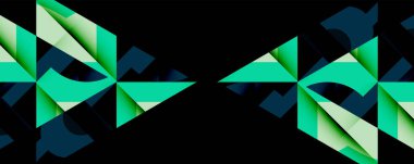 Soyut geometrik şekiller, deniz mavisi renkleri baskın gelir. Minimalist tasarım, simetrik kompozisyon, koyu arkaplan karşıtlık yaratır. Modern estetik.