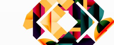 Soyut geometrik bileşim. Üst üste binen şekiller dinamik görsel efekt yaratır. Parlak renkler, gradyanlar, modern tasarım.