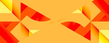 Soyut geometrik şekiller, canlı turuncu, sarı gradyanlar. Modern tasarım, simetrik bileşim, dinamik görsel etki.