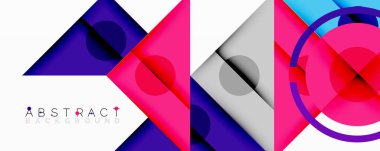 Geometrik şekiller örtüşüyor ve canlı modern tasarım yaratıyor. Parlak renkler, eğimler, gölgeler derinlik ekler. Minimalist estetik.