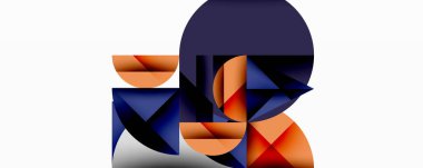 Soyut geometrik şekiller çakışıyor. Turuncu, donanma renkleri modern kompozisyon yaratır. Minimalist tasarım, temiz çizgiler görsel ilgi sunar.