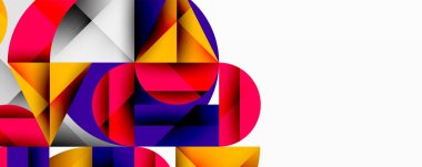 Soyut geometrik bileşim. Canlı renkler, şekiller örtüşüyor ve dinamik görsel efektler yaratıyor. Modern tasarım, temiz çizgiler, parlak palet.