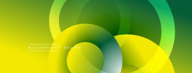 Soyut eğim çemberleri örtüşüyor ve canlı bir görsel etki yaratıyor. Sarı, yeşil renkler düzgün bir şekilde harmanlanmış, modern tasarım ögesi.