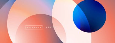 Soyut çemberler çakışıyor, yumuşak eğimler yaratıyor. Şeftali, mavi renkler dizaynın hakimi. Minimalist estetik, modern his.