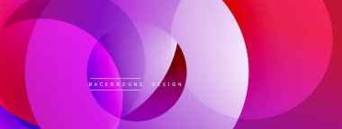 Soyut, canlı daireler örtüşüyor, dinamik mor, pembe, kırmızı gradyanlar yaratıyor. Arka planlar için modern tasarım ögesi.
