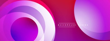 Soyut çemberler çakışıyor, canlı gradyanlar yaratıyor. Pembe, mor renkler tasarıma hakim. Modern, minimalist estetik. Arkaplan özellikleri metin.