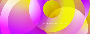 Soyut renkli çemberler çakışıyor. Mordan, pembeden, sarıya geçiş modern görsel efekt yaratır. Arkaplan tasarımı ögesi.