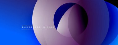Soyut katmanlı çemberler canlı gradyan arkaplan oluşturur. Pürüzsüz şekiller mavileri, morları, beyazları harmanlıyor. Minimalist tasarım modern, dinamik hissettiriyor..