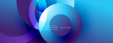 Soyut tasarım, üst üste binen daireler, canlı mavi, mor renkler. Modern estetik, pürüzsüz gradyanlar dinamik görsel etki yaratır.