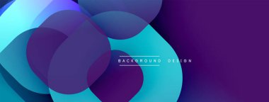 Soyut çakışan daireler, canlı maviler, morlar modern arka plan yaratır. Yumuşak eğimler, dinamik bileşimler.