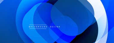 Soyut mavi tasarım. Üst üste binen daireler dinamik ve modern arka plan yaratır. Düz eğimler, temiz estetik..