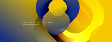 Soyut şekiller örtüşür, dinamik görsel etki yaratır. Sarılar, maviler, kahverengiler güzelce harmanlanır. Arka planlar için modern tasarım ögesi.