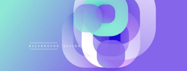 Soyut tasarım özellikleri üst üste binen şeffaf daireler. Gradyan renkler mordan turkuaza dönüşür. Modern, minimalist estetik.