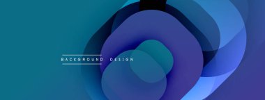 Soyut akışkan şekiller, mavi tonlar baskın. Üst üste binen katmanlar dinamik görsel efekt yaratır. Modern tasarım ögesi.