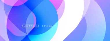 Soyut renkli çemberler üst üste binerek modern arkaplan oluşturuyor. Dereceli gölgeler mavi, mor, beyaz renkleri harmanlıyor. Minimalist tasarım.