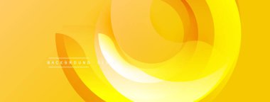 Parlak sarı soyut arka plan. Üst üste binen kıvrımlı şekiller dinamik görsel efekt yaratır. Minimalist tasarım, modern estetik.