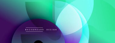 Soyut arkaplan özellikleri üst üste binen şeffaf şekiller. Renkler mor, deniz mavisi ve yeşil renkleri harmanlıyor. Modern tasarım ögesi.