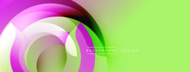 Soyut renkli katmanlar dinamik görsel akış yaratır. Gradyan gölgeler harmanlanır, dairesel şekiller oluşturulur, modern tasarım ögesi.