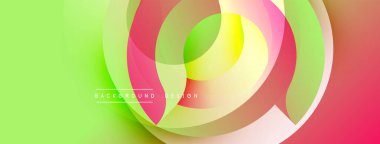 Soyut canlı katmanlar dinamik dairesel tasarım yaratır. Yeşil, sarı, pembe, kırmızı renkler düzgün bir şekilde harmanlanır. Modern arkaplan ögesi.