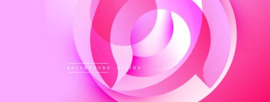 Soyut pembe arka plan. Üst üste binen daireler dinamik görsel efekt yaratır. Yumuşak eğimler, modern tasarım elementleri mevcut.