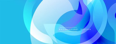 Soyut mavi katmanlar dinamik bileşim yaratır. Üst üste binen daireler derinlik ve modern estetik olduğunu gösteriyor. Yumuşak gradyanlar görsel ilgi sunar.