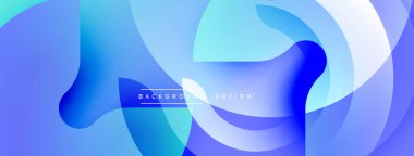 Soyut akışkan şekiller, mavi tonlar baskın. Gradyan etkisi derinlik yaratır, modern tasarım unsuru. Minimalist kompozisyon, pürüzsüz geçiş.