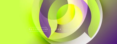 Soyut enerjik tasarım. Üst üste binen daireler dinamik görsel efekt yaratır. Gradyan renkler düzgün bir şekilde harmanlanarak modern estetik sunuyor.