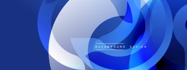 Soyut mavi tasarım, üst üste binen daireler, gradyanlar, düzgün şekiller. Modern estetik, temiz kompozisyon, canlı renk şeması.