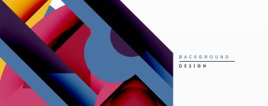 Soyut geometrik şekiller örtüşür, dinamik bileşim yaratır. Canlı renkler harmanlanmış, modern estetik sunuyor. Gradyan efektler arka plan için uygun görsel derinliği artırır.